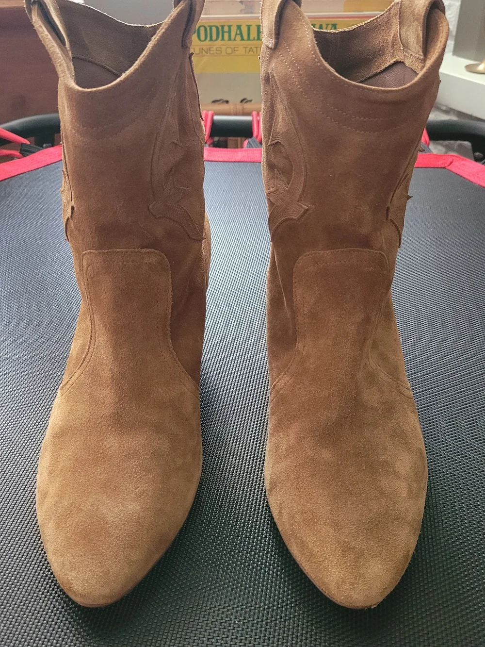 ba&sh Tan Suede Western Ankle Booties Casey